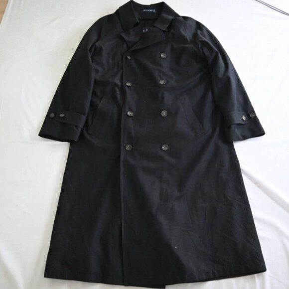 Vtg Ralph Lauren 90s 42L Medium Black Double Breasted Trench Duster Mens Coat - Picture 1 of 11